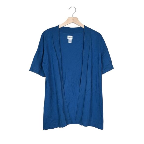Chico's Women's Short Sleeve Open Front Cardigan Sweater in Blue - Picture 1 of 8